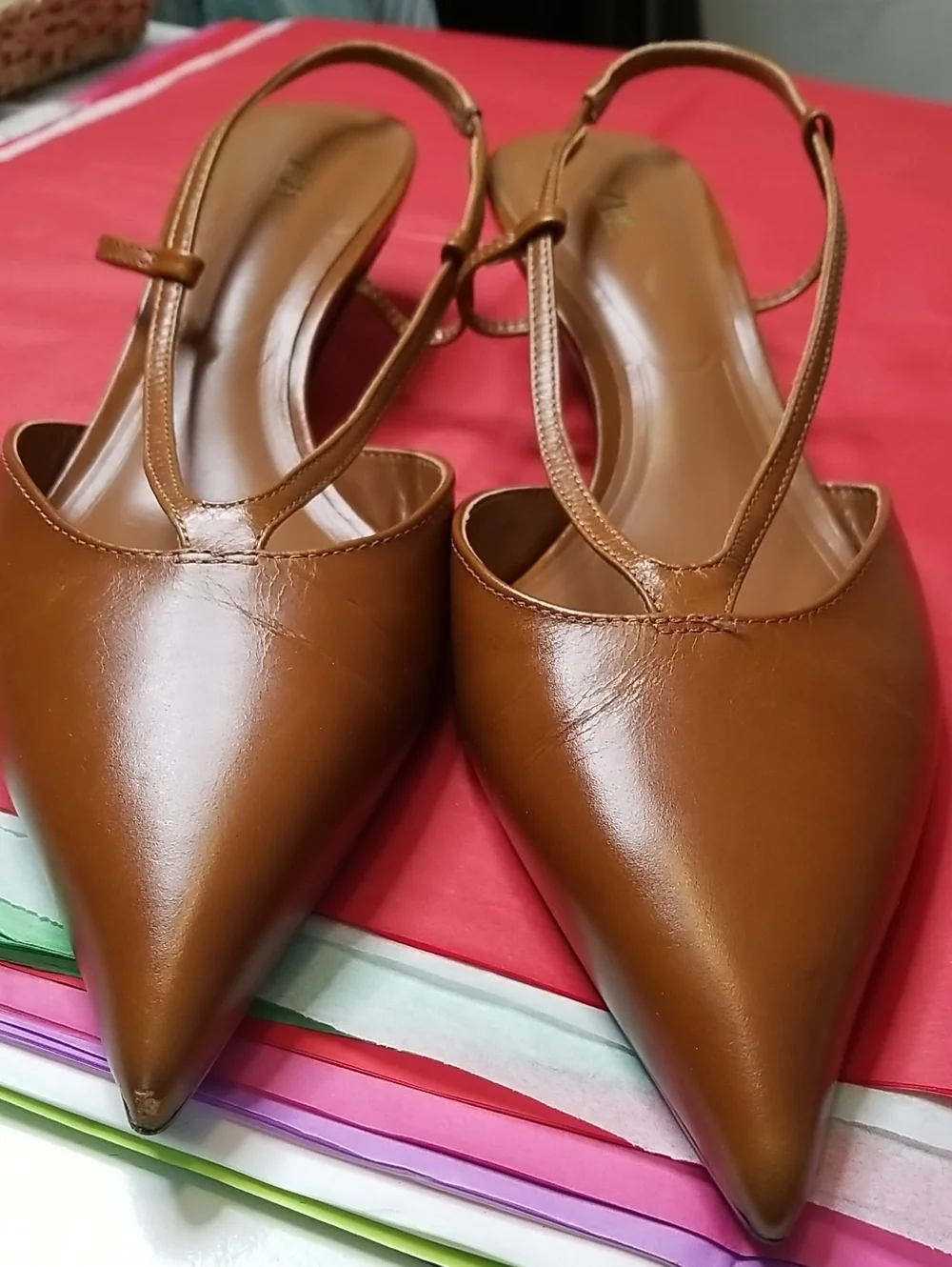 Zara womens kitten heel sling back pumps size 9.5 light brown EUC